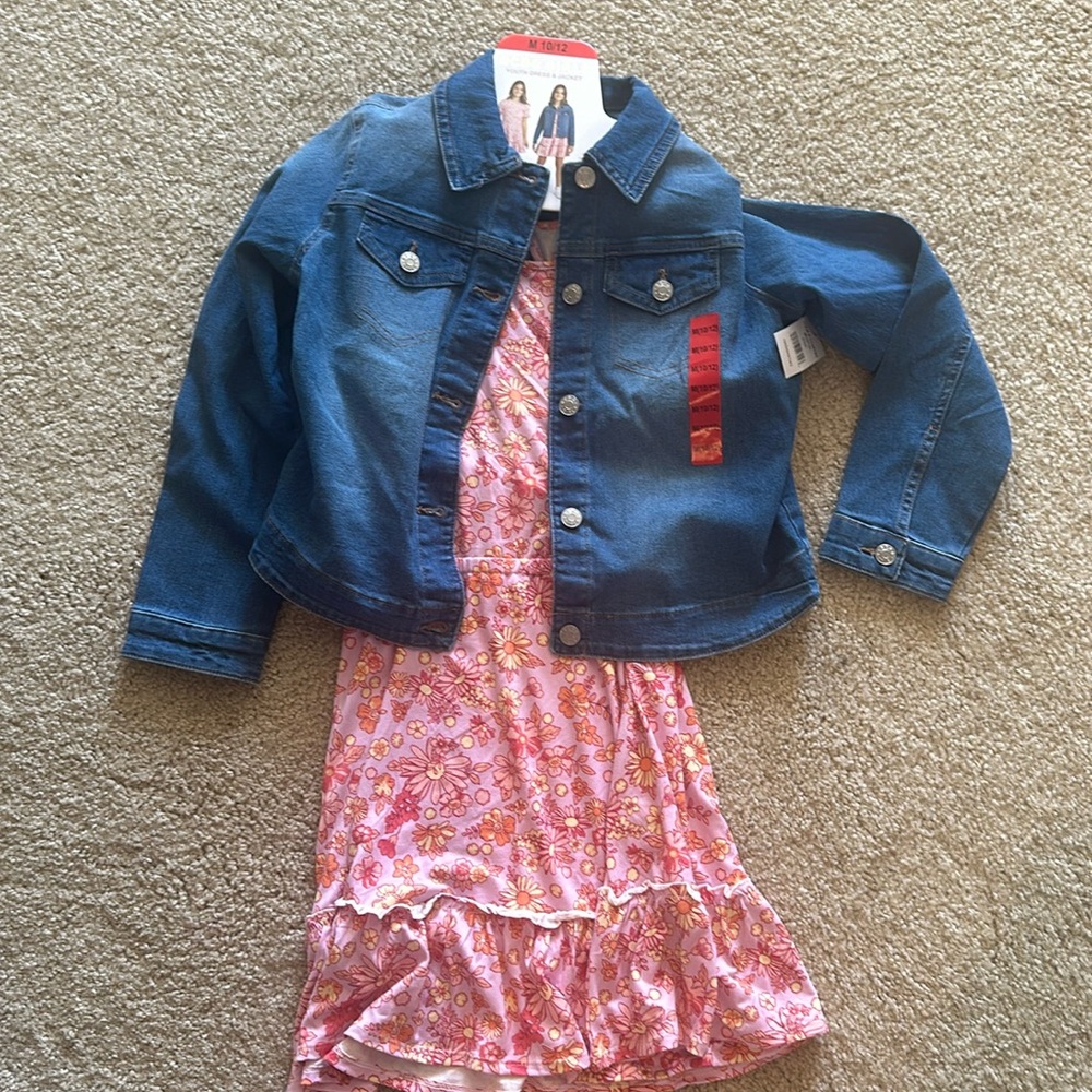 NWT BCBG Pink dress and coordinating jean jacket Size Medium 10/12